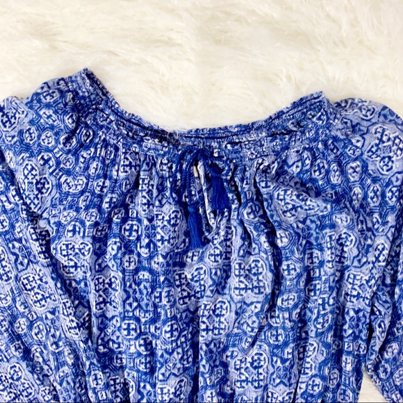 Boho Blue Hollister Beach Peasant Crop Top - Picture 2 of 3